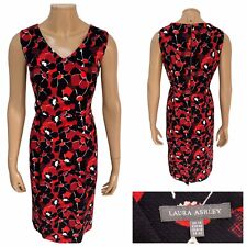 LAURA ASHLEY Red Black Poppy Sheath Knee Length Dress Size 14 UK 