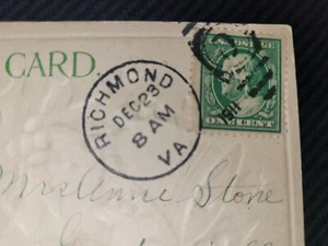 Franklin 1 cent Postage Richmond Postcard with US Postage of One Cent Dec 23 - Picture 1 of 3