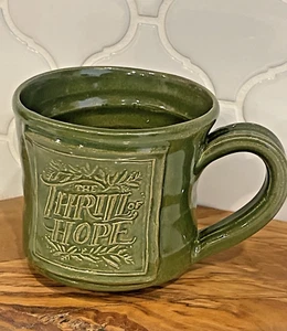 Black Oak Art Pottery “ Thrill Of Hope” Handmade Green Ceramic Coffee Tea Mug - Picture 1 of 9