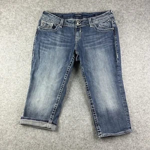 Vigoss The New York Capri Jeans Womens 18 Med Wash Mid Rise Flap Pockets Bling - Picture 1 of 19