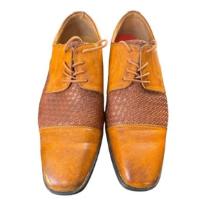 Alberto Fellini Men's Tan Woven Leather Lace-Up Dress Shoes Size 10.5 - Picture 1 of 8