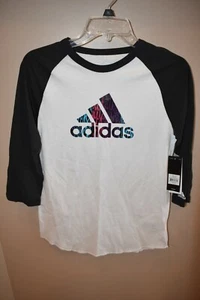 NWT Adidas Black & White Raglan Sleeve Baseball Shirt - Size Youth XL - Picture 1 of 2