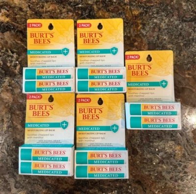 5 X 2 PACK Burt's Bees NEW Medicated Moisturizing Menthol Lip Balm chapped lips - Image 1 of 2