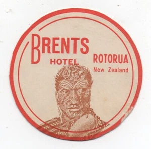 Etiqueta de equipaje década de 1950 Brent's Hotel Rotorua Nueva Zelanda guerrero maorí - Imagen 1 de 1