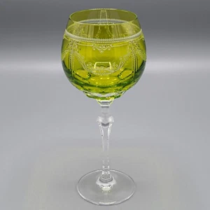 Varga Crystal Countess Yellow Green Water Goblet Glass - 8 3/8" - Picture 1 of 7
