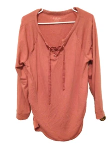 A:Glow Pink Lace-Up Long Sleeve Pullover Maternity Shirt Women's Size XL - Picture 1 of 4