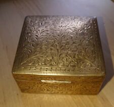 Vintage Floral Etched Brass Trinket Jewellery Box With Wood Lined. Used