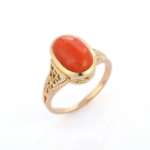 Natural 6.00 Carat 925 Sterling Silver Handmade Gold Plated Coral Ring - Picture 1 of 4