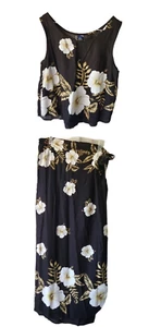 VTG Hibiscus Collection Hawaii 2 Piece Top & Skirt Sarong Large Black & White - Picture 1 of 8