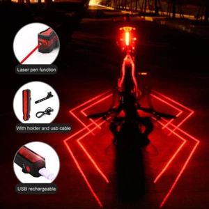 Bicycle Projection Laser Rear Light Night Cycling Safety Warning Bike Tail Light - Picture 1 of 11