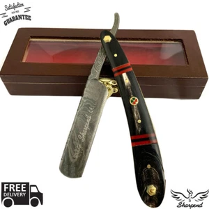 Damascus Steel Straight Razor Cut Throat Barber Salon Shaving Razor Horn Handle - Picture 1 of 8