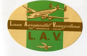 Vintage Airline Luggage Label LINEA AEROPOSTAL VENEZOLANA Venezuelan green - Picture 1 of 2
