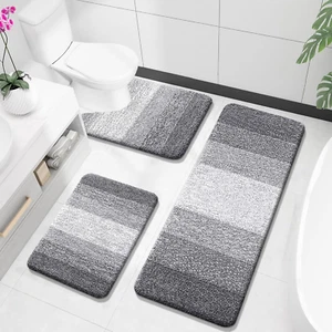 3 Piece Soft Absorbent Microfiber Bath Rugs Non Slip U Shaped Toilet Rug Set Gre - Picture 1 of 12