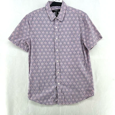 Camisa Forever 21 Para Hombre Talla S Rosa Azul Estampado Chevron Bolsillo Abotonado Manga Corta Foto 1 de 4