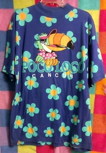 Poco Loco Club Cancun Toucan Logo Polka Dot Flowers Shirt XL 50" Chest - Picture 1 of 3