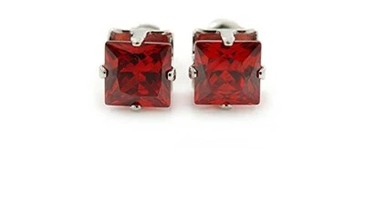 Aretes para mujer de acero inoxidable corte princesa circonita cúbica roja Foto 1 de 4