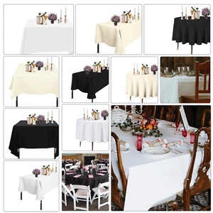 White Ivory Black Dining Table Cloths Round Rectangle Plain Polyester Tablecloth - Picture 1 of 46