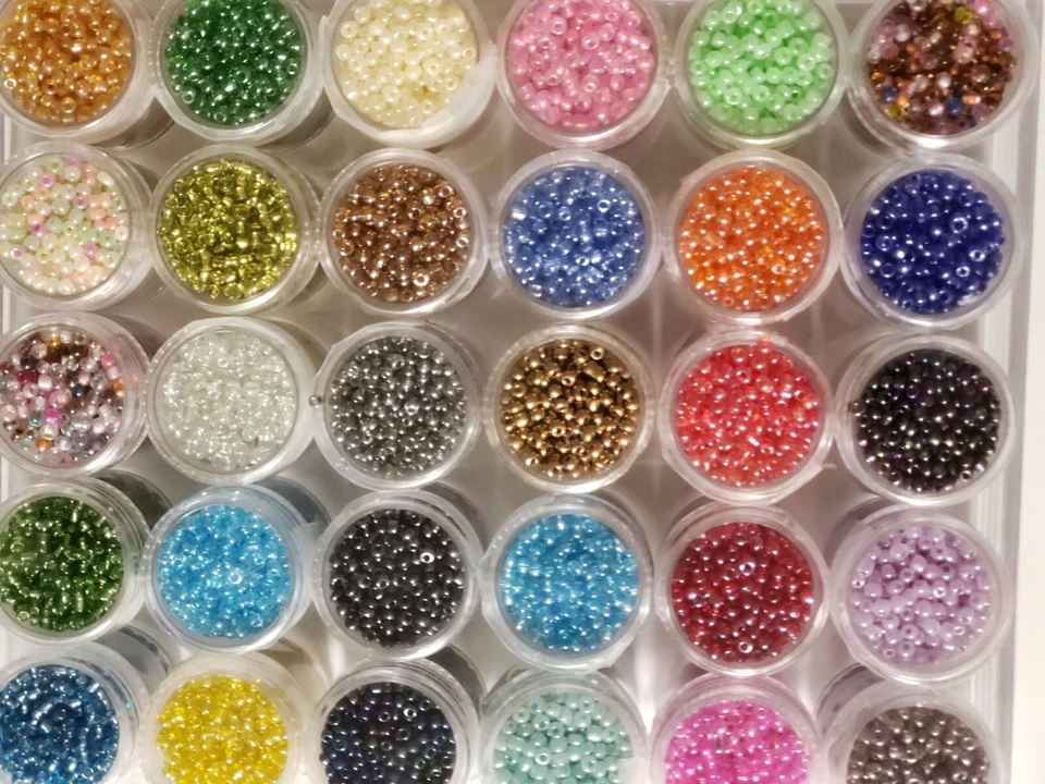 BULK LOT-30 FULL Cylinders -2mm Seed Beads  + Container + 30 FREE Charms - Image 1 of 4