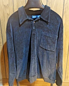 Vintage John Blair Velour Langarm Poloshirt Schwarz 2XL 70er 80er - Bild 1 von 3