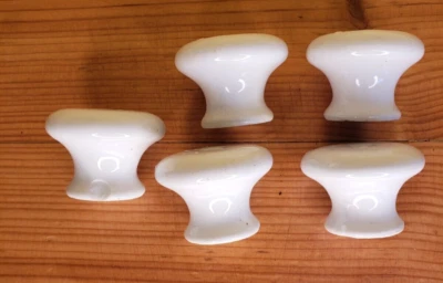 Lot of 5 Vintage White Ceramic Porcelain Knobs Pull Cabinet Drawer 2" - Image 1 of 4