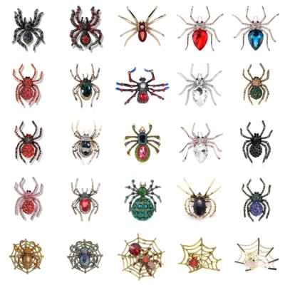 Vintage Punk Spider Insect Brooch for Women Men Enamel Crystal Rhinestone Pin — 第 1/4 张图片