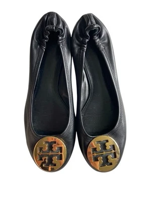 Tory Burch Womens Claire Comfort Ballet Flats Size 9 Black Leather Logo Designer - Image 1 of 4