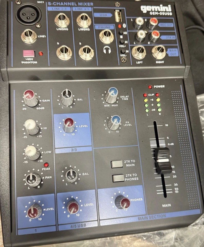 Gemini GEM-05USB Compact 5 Channel Bluetooth Mixer w/USB 5 Ins/2 Bus/2 Band EQ - Image 1 of 1