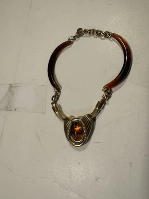 Vintage Lucite Caramel Gold Tone Necklace  - Image 1 of 2
