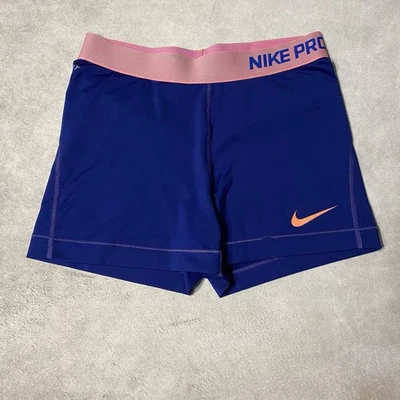 耐克 PRO Dri Fit 女孩尺寸中号跑步瑜伽欢呼压缩男孩短裤紫色粉色 — 第 1/4 张图片