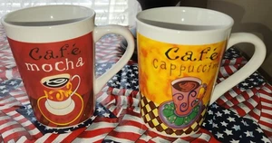 Tazas de café de cerámica Royal Norfolk rojo oscuro café moca y amarillo café capuchino - Imagen 1 de 3