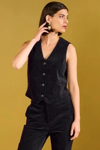 Seasalt Women's Waistcoat - black Star Rock Cotton Moleskin Fitted Waistcoat - R - Picture 1 of 6