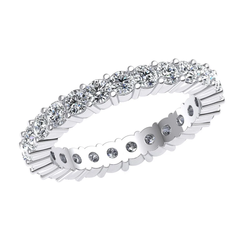 Alianza de boda de eternidad con punta compartida de diamantes redondos de 1,55 quilates platino 950 G SI1 Foto 1 de 1