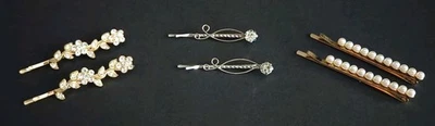 Vintage Bobby Pin Lot Rhinestone & Faux Pearl Accents Set Of (3) - Image 1 of 4