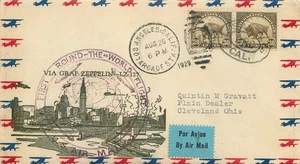 1929, GRAF ZEPELIN FIRST ROUND THE WORLD FLIGHT, US AIRMAIL COMM, LA-CLEVELAND - Picture 1 of 2