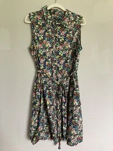 Tommy Hilfiger Sleeveless Floral Dress 14 Button Front Cotton - Picture 1 of 9