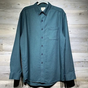 LL BEAN Flannel Button-Down Shirt Blue Green Houndstooth Mens Large REG Trad Fit - Picture 1 of 5