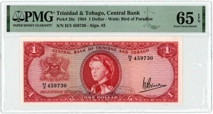 TRINIDAD AND TOBAGO $1 1964 QEII Pick #26c PMG Gem UNC65 epq 949877-3 - Picture 1 of 3