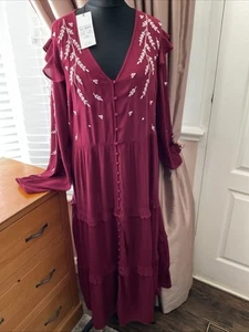 BeYou Embroidered Frilled Boho Hippie Festival Button Maxi Dress 18 BN RRP£80 - Picture 1 of 17