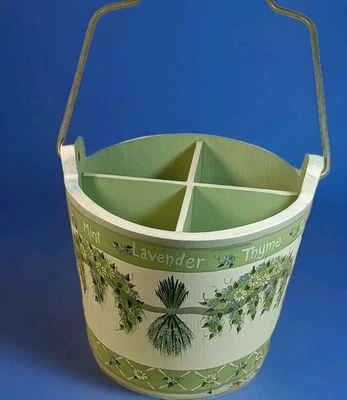 Kathy Hatch Herb Collection Divided Wood Bucket Caddy Lavender Sage 7"x 5.5" - Image 1 of 4