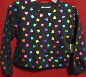 Girl's FOIL METALLIC HEARTS Size 4 Black Fleece Sweat Shirt by Extremely Me NEW - Picture 1 of 5