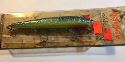 "Señuelos de pesca, bagley, cebo de manivela Muskie, flotador plateado de 5"", nuevos, madera de balsa, manivela" Foto 1 de 4