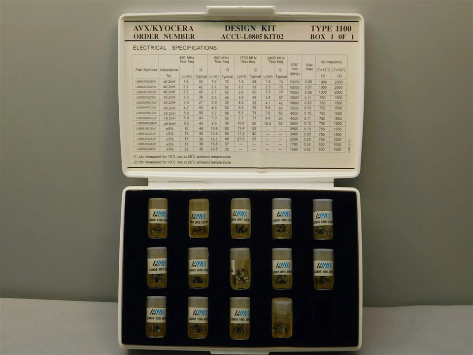 AVX ACCU-L0805KIT02 Kit de diseño de inductor de película delgada RF/microondas 1,8-22nH Foto 1 de 2