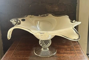 Vintage Murano Lustre Art Glass Freeform centrepiece compote bowl Vase MCM ITALY - Picture 1 of 12