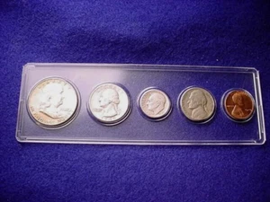 1949 PHILADELPHIA 5 COIN MINT SET TWO BU COINS 90% SILVER!! #42 - Picture 1 of 7