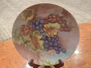 GERMANIA DIPINTO A MANO UVA FOGLIE DI VITE PIATTO 10" ARTISTA FIRMATO CROWLEY EUC - Foto 1 di 7