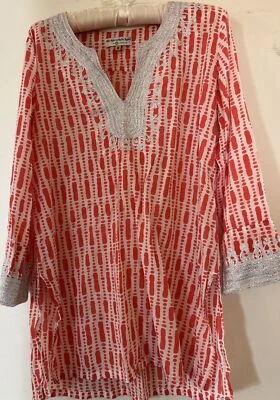 Silver Embroidered Roberta Roller 100% Cotton Tunic/Blouse/Kurta, Sz M, Piper. - Image 1 of 4