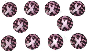 PINK RIBBON Cancer AWARENESS Glass Magnet Set - 10pc Handmade Memo Board - Picture 1 of 2