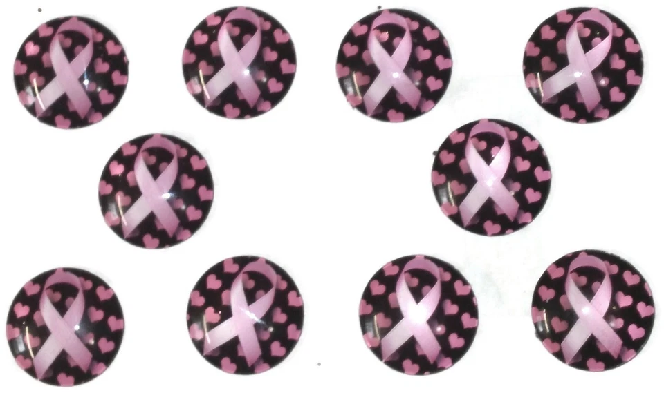 PINK RIBBON Breast Cancer AWARENESS Glass Magnet 10pc Set - Handmade - Image 1 of 2