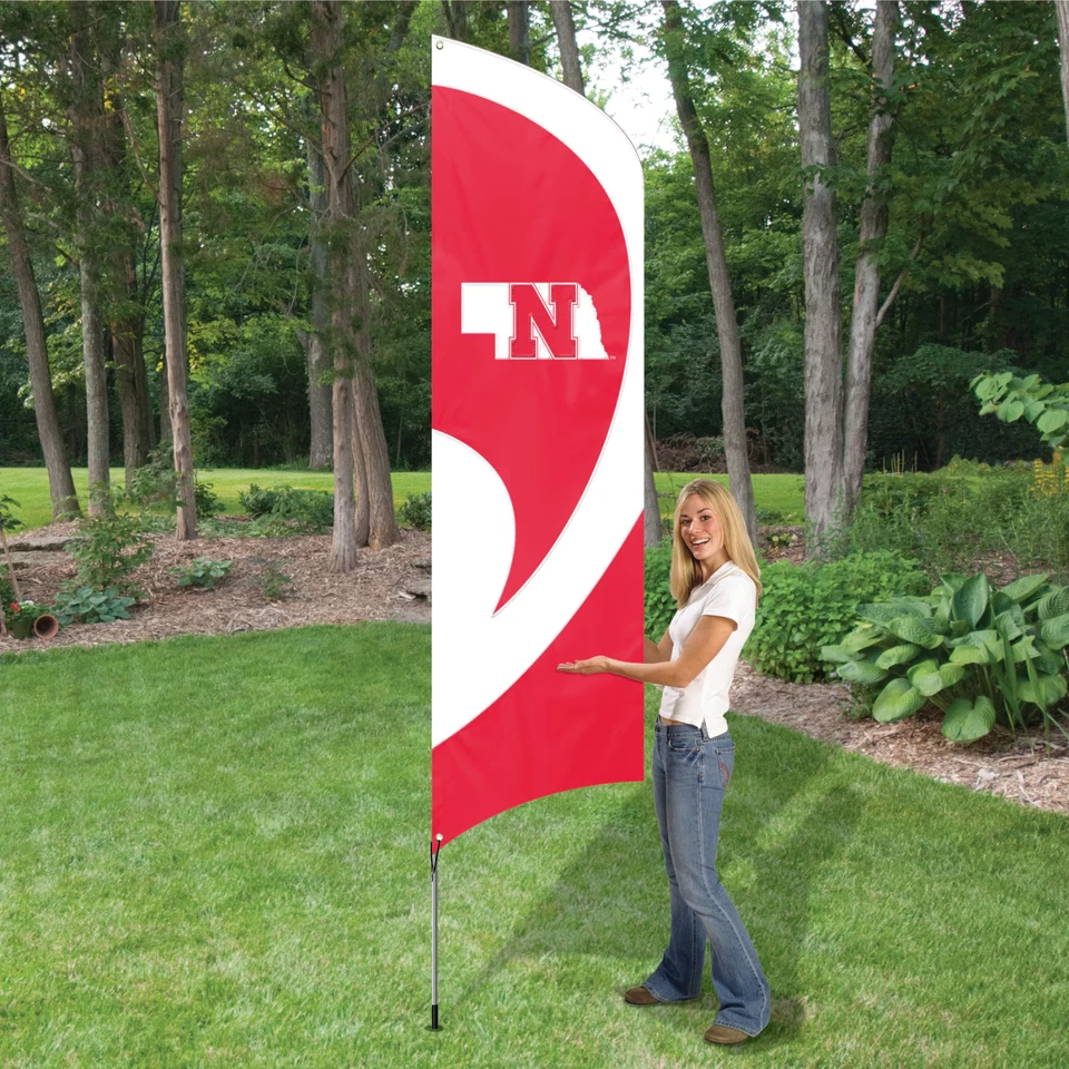 NEBRASKA CORNHUSKERS 8.5 FOOT TALL TEAM FLAG 11.5' POLE SIGN BANNER APPLIQUE - Image 1 of 4