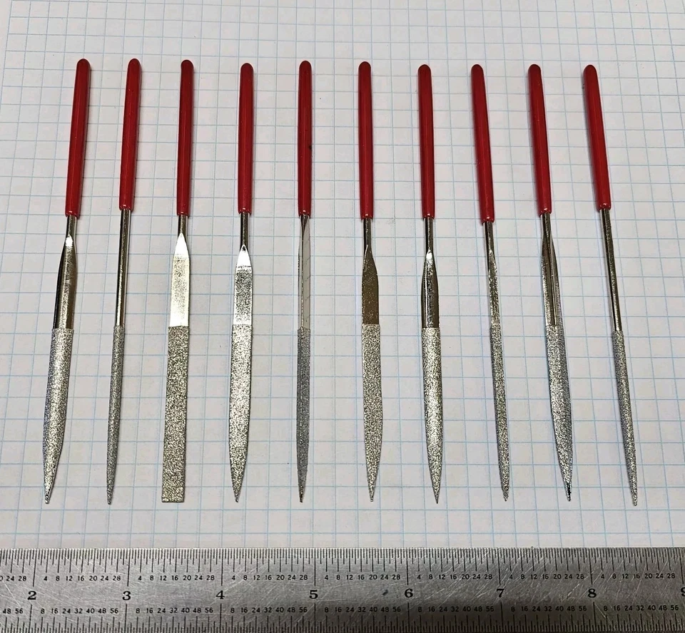 Diamond Needle File Set of 10 • Diamond Jewelers Machinist Filing ☆Vintage NOS - Image 1 of 4